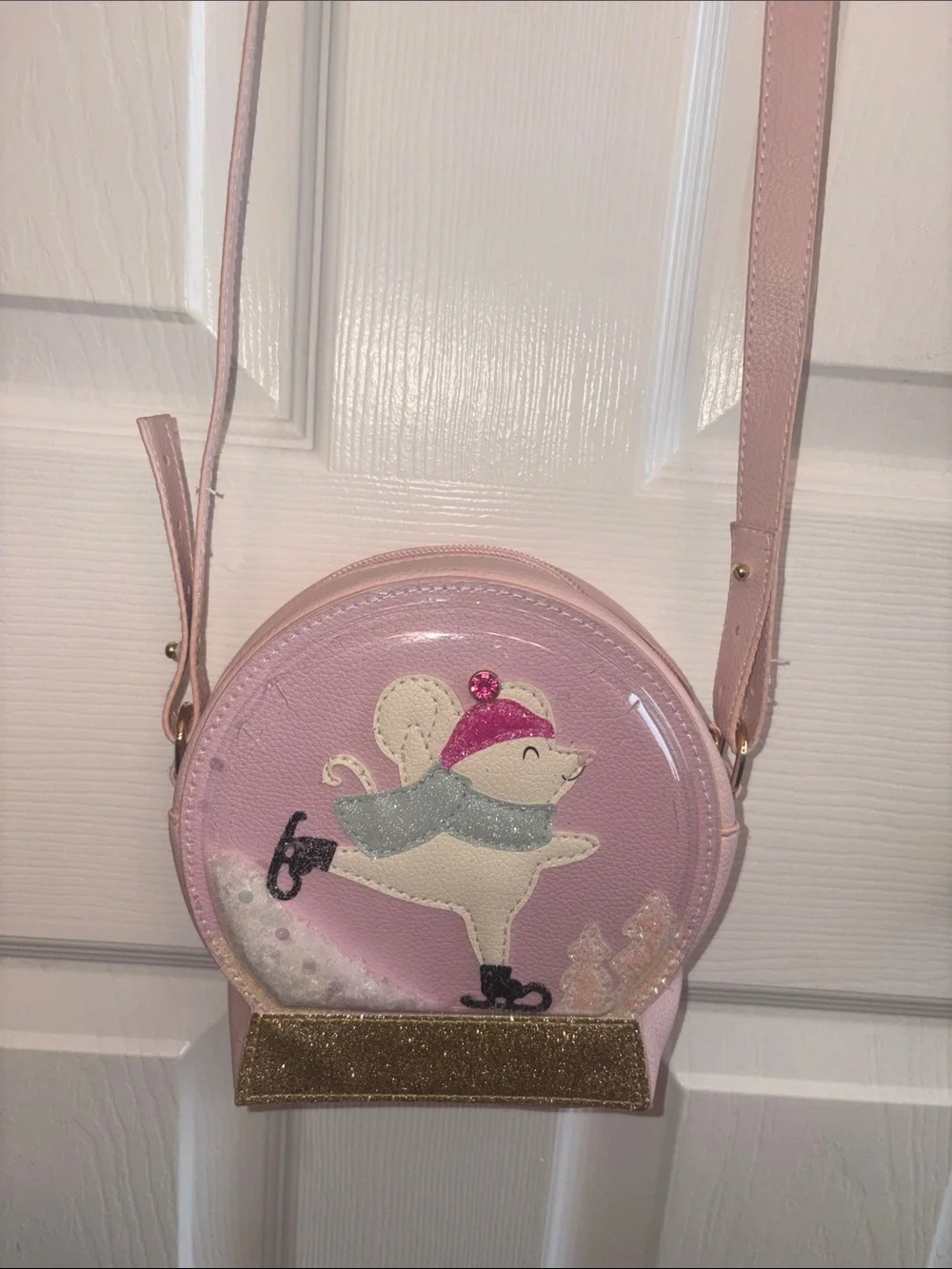 Bath & Body Works Pink Round Crossbody Bag with Ice-Skating Mouse Girls Kids